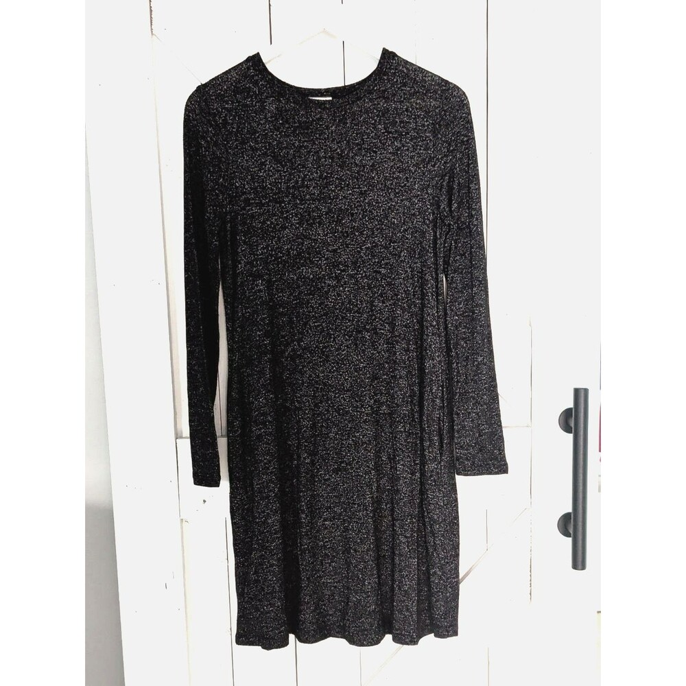 J.Crew Black Marled Knit Swing Dress Long Sleeve Pockets Size Small